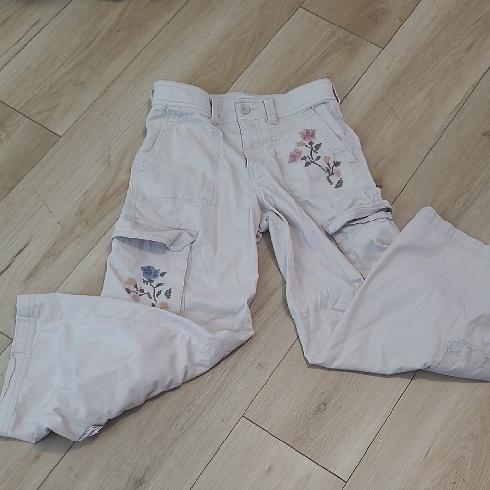 Abercrombie Kids Floral Embroidered Cargo Pants High Waist Flait 13/14